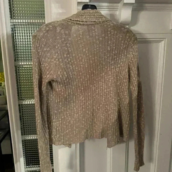 EILEEN FISHER Cardigan SP Cotton Linen Ribbed Slub Open Front Long Sleeve Beige - Picture 3 of 10